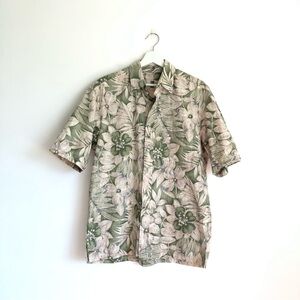 Kahala Hawaiian Islands Green / Cream Tropical Button Up Shirt Top Size Medium